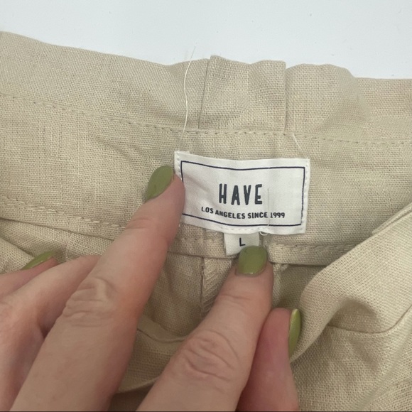HAVE| NWT Linen paper bag waist belted pants SZ L - Picture 4 of 8